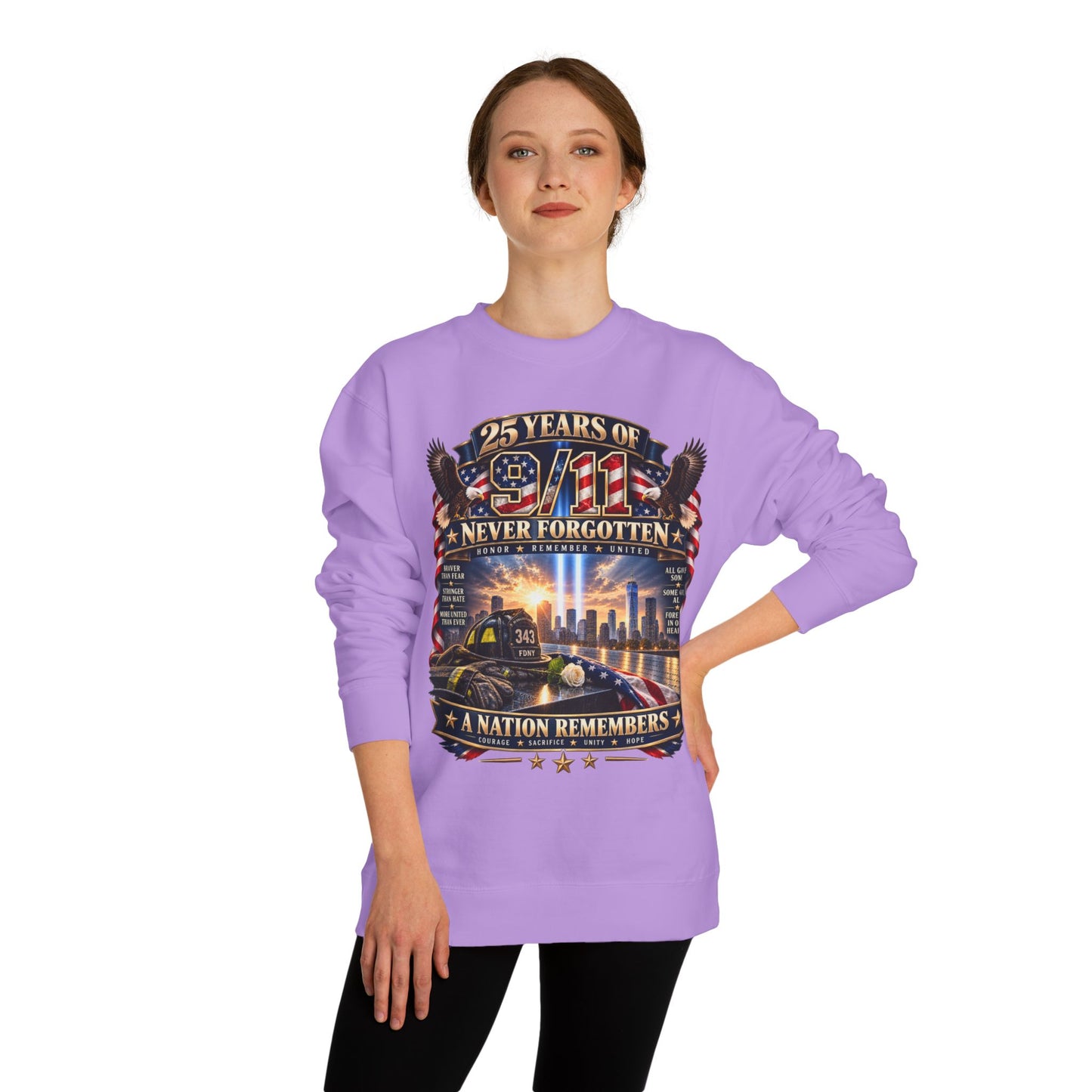 9/11 Memorial Sweatshirt — "25 Years of 9/11 Never Forgotten" Tribute Crewneck