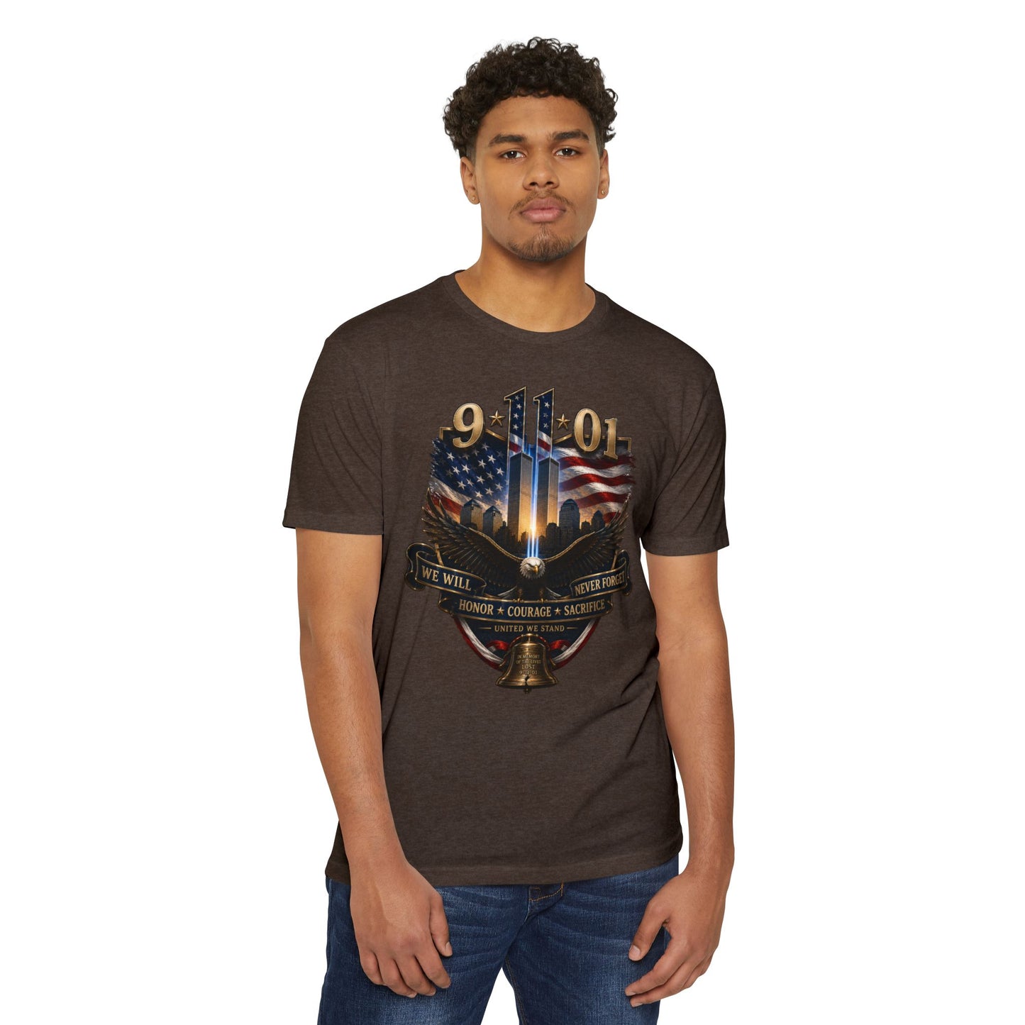 9/11 Memorial T-Shirt — We Will Never Forget American Tribute Tee