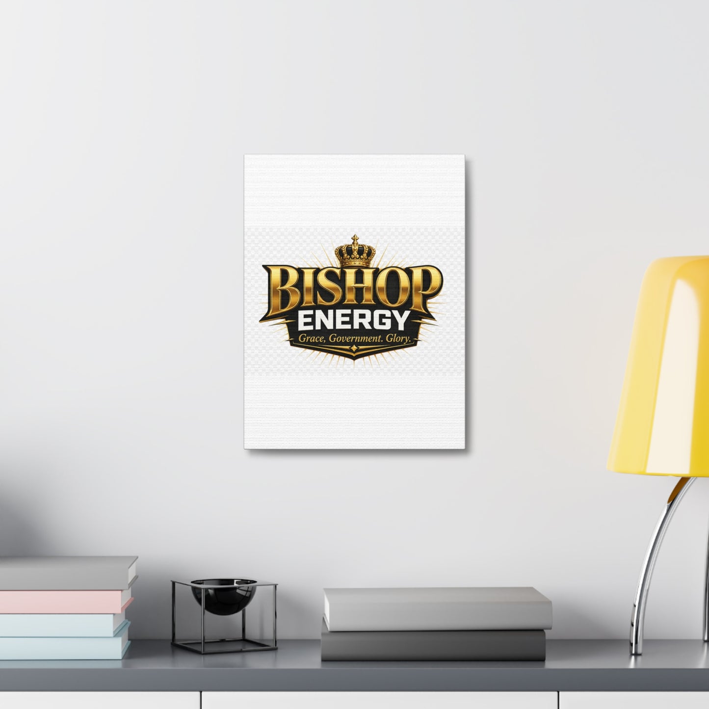 Bishop Energy Stretched Canvas - Gold Crown Emblem (Grace, Government, Glory)