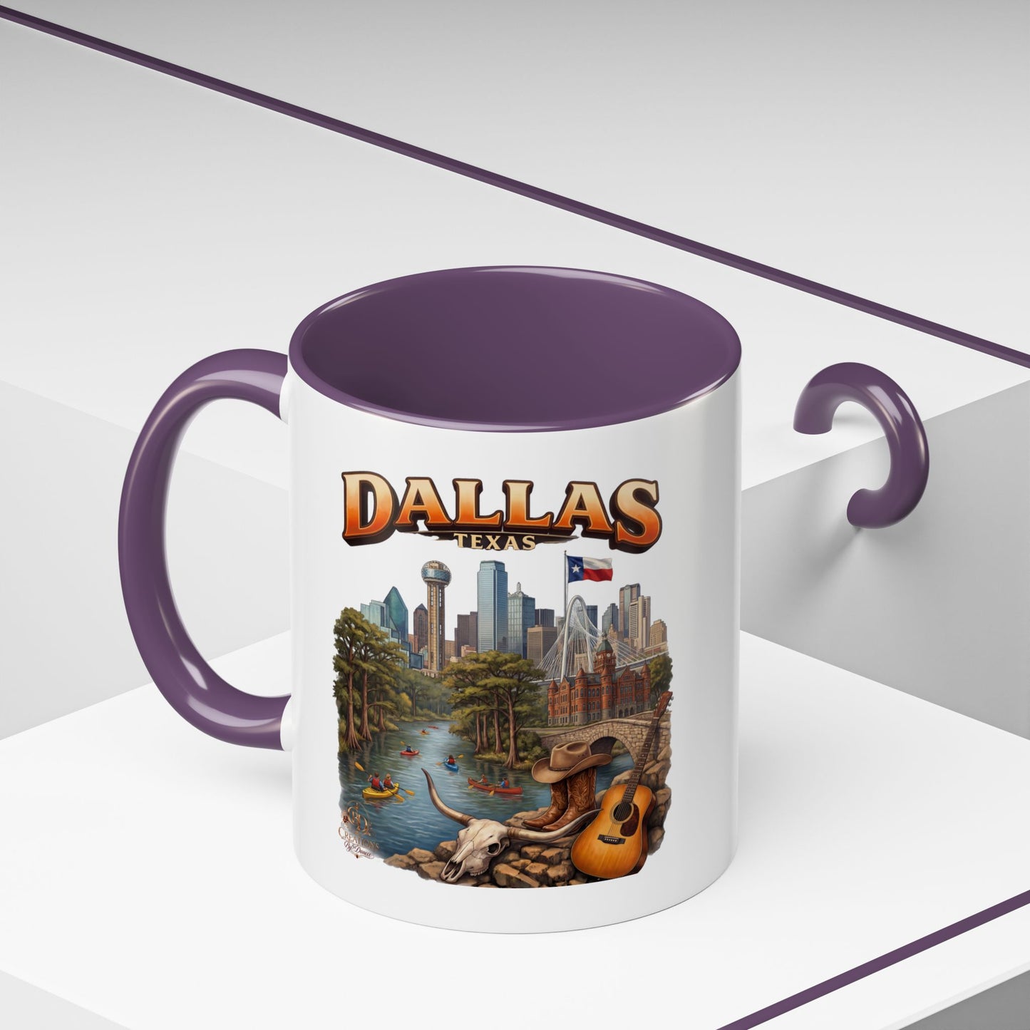 Dallas Skyline Accent Coffee Mug — Texas Souvenir Mug with Guitar & Cityscape