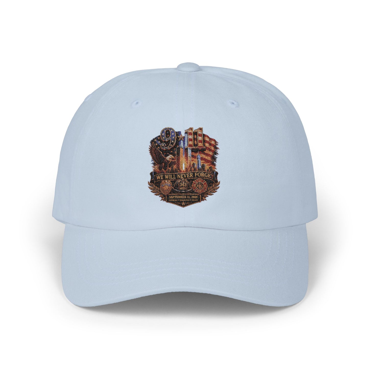 Dad Cap with Vintage Cityscape Embroidered Patch – Classic White Baseball Hat
