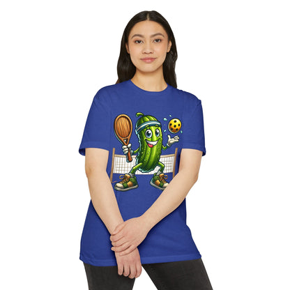 Pickleball Pickle T-Shirt — Cute Cartoon Pickle Playing Pickleball Tee