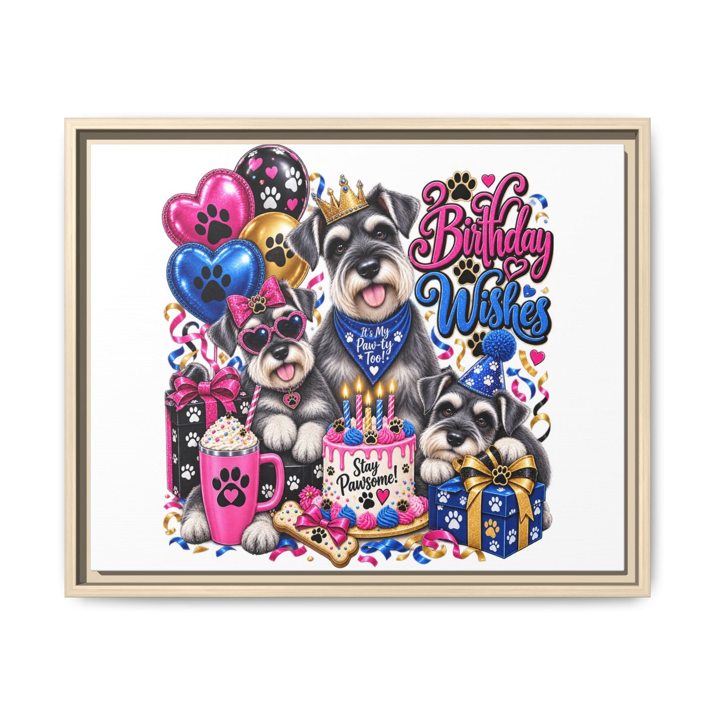 Birthday Wishes Schnauzer Canvas Print — Framed Matte Pet Artwork