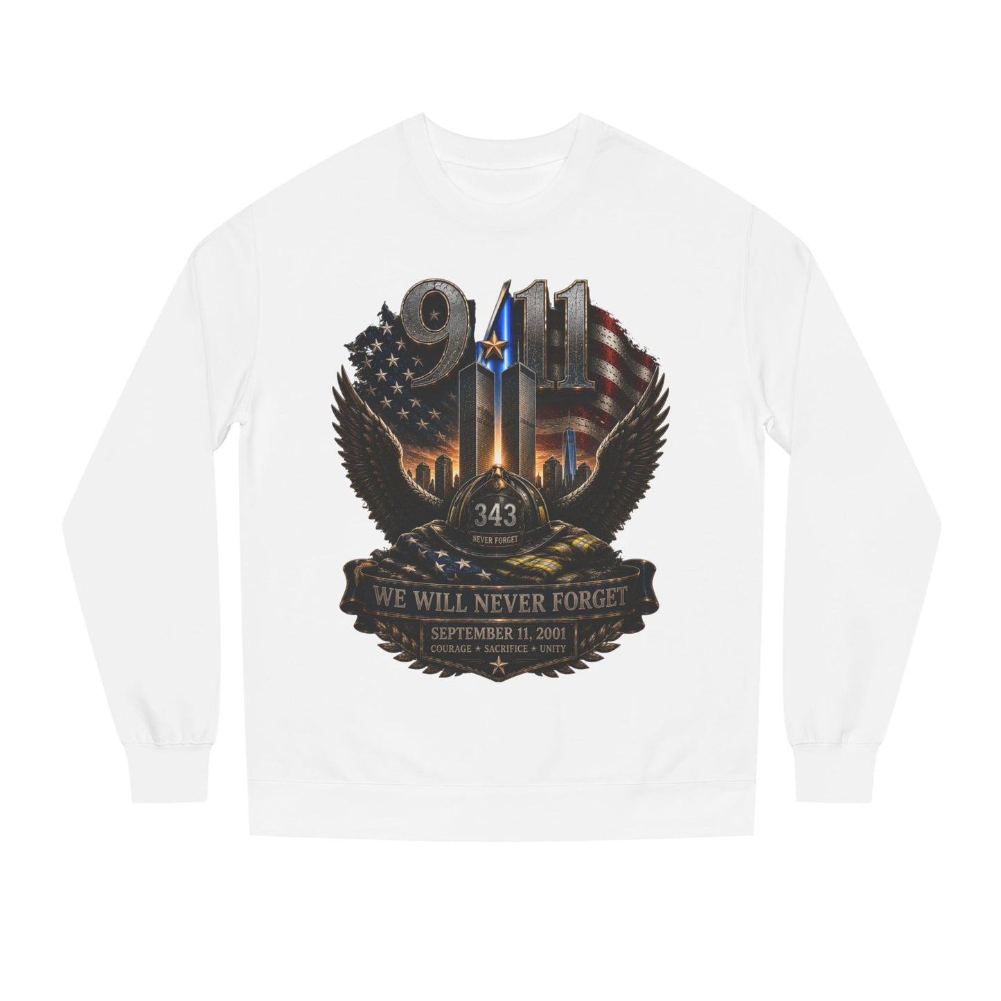 9/11 We Will Never Forget Crewneck Sweatshirt – Memorial Tribute