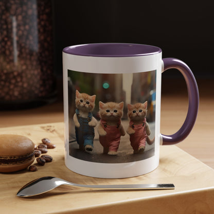 Cute Kittens Walking Coffee Mug — Adorable Cat Friends Accent Mug (11/15 oz)