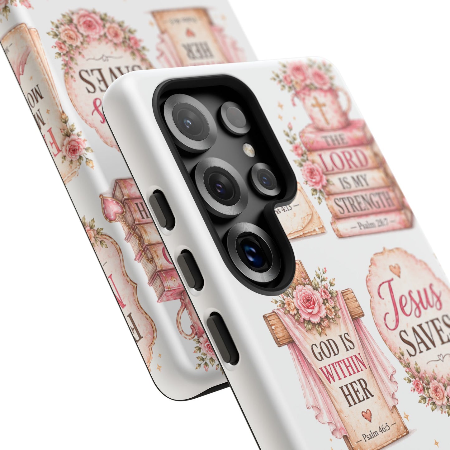 Christian Phone Case — Jesus Saves Floral Tough Case with 'God Is Within Her' & 'Trust God' Design