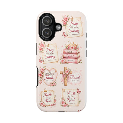 Christian Floral Phone Case — "Pray Without Ceasing" Faith Cross Design