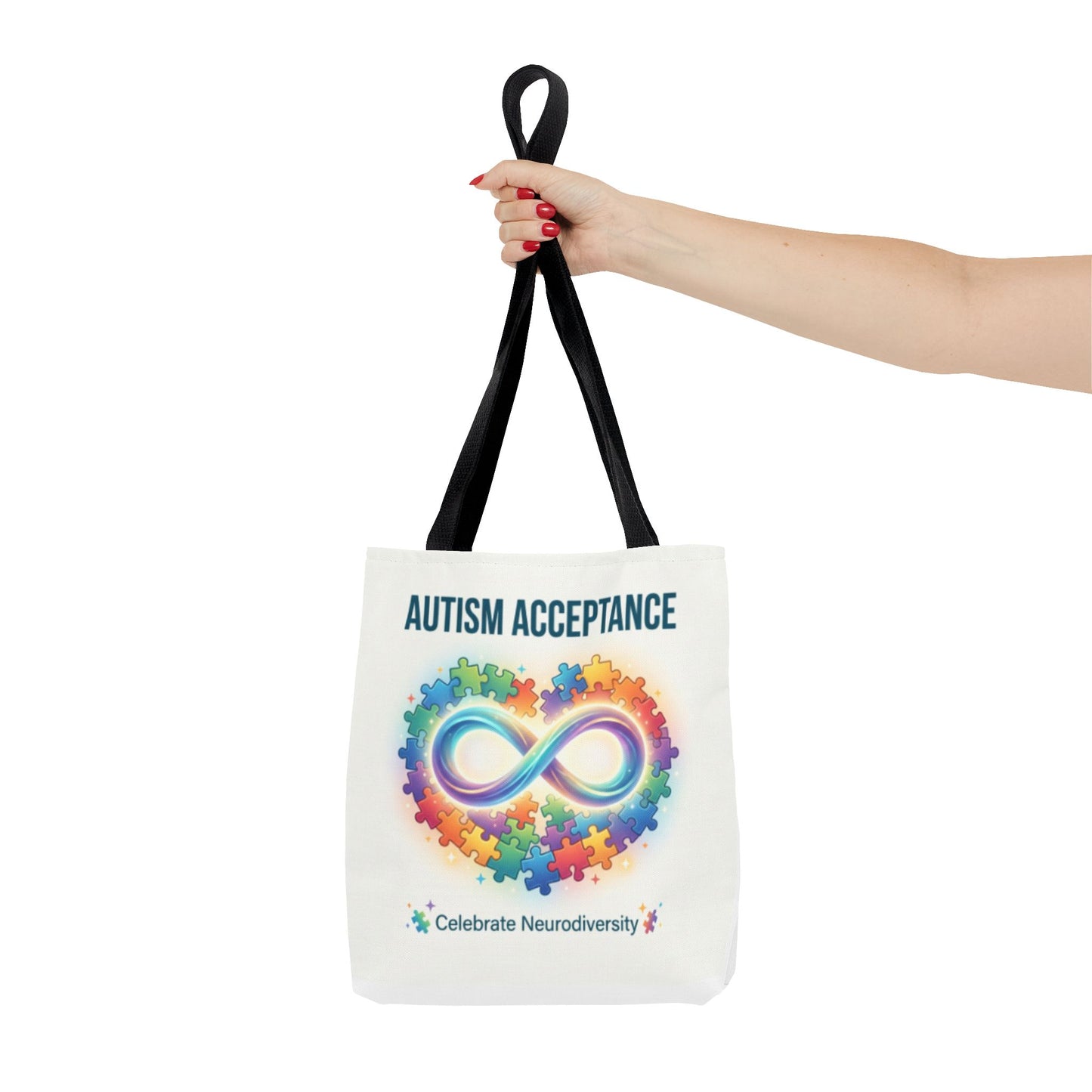 Autism Acceptance Tote Bag — Rainbow Neurodiversity Infinity Puzzle Design