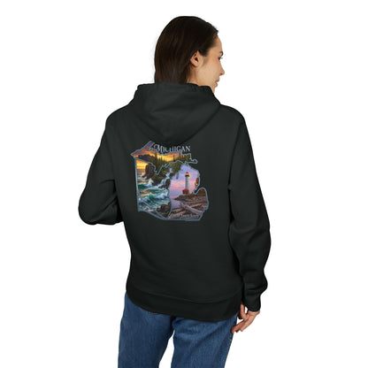 Michigan Lakeshore Hoodie — Scenic Lighthouse Sunset State Silhouette