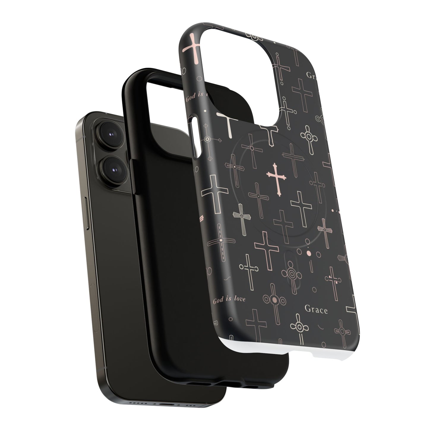 Magnetic Phone Case — Black Crosses "Grace" Protective Cover