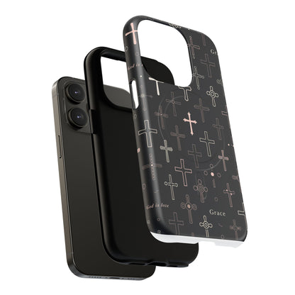 Magnetic Phone Case — Black Crosses "Grace" Protective Cover