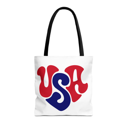 USA Heart Graphic Tote Bag — Retro Patriotic Fourth of July Tote