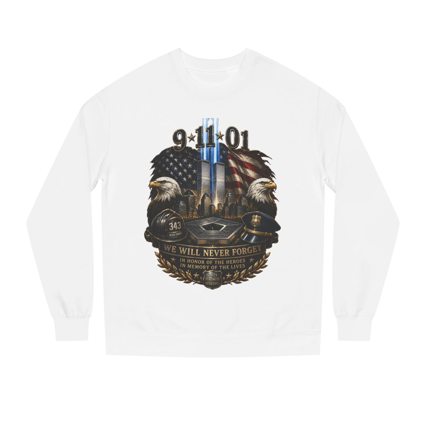 9/11 Memorial Sweatshirt — We Will Never Forget Tribute Crewneck