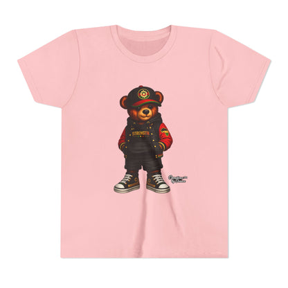 Kids Teddy Bear Streetwear Tee — 'Strength' Graphic Youth T-Shirt