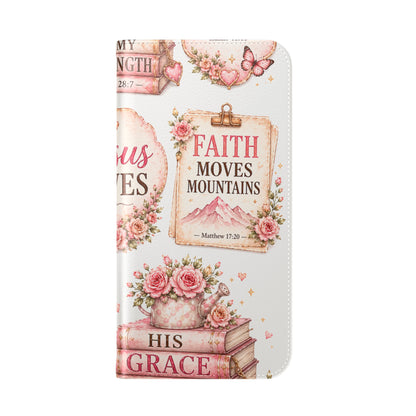 Christian Floral Phone Flip Case — "Jesus Saves" & Inspirational Scripture Wallet Cover
