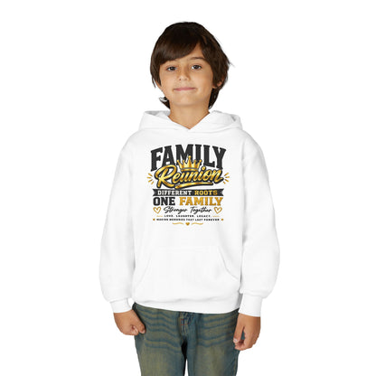 Family Reunion Hoodie — "Different Roots One Family" Youth Pullover