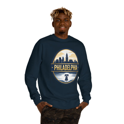 Philadelphia Skyline Crewneck Sweatshirt — Retro Liberty Bell Cityscape