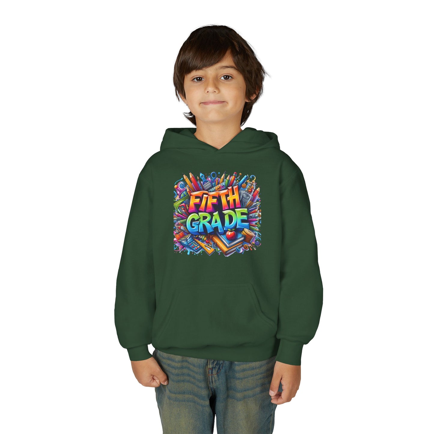 Fifth Grade Kids Hoodie - Colorful School Supplies Back-to-School Sweatshirt