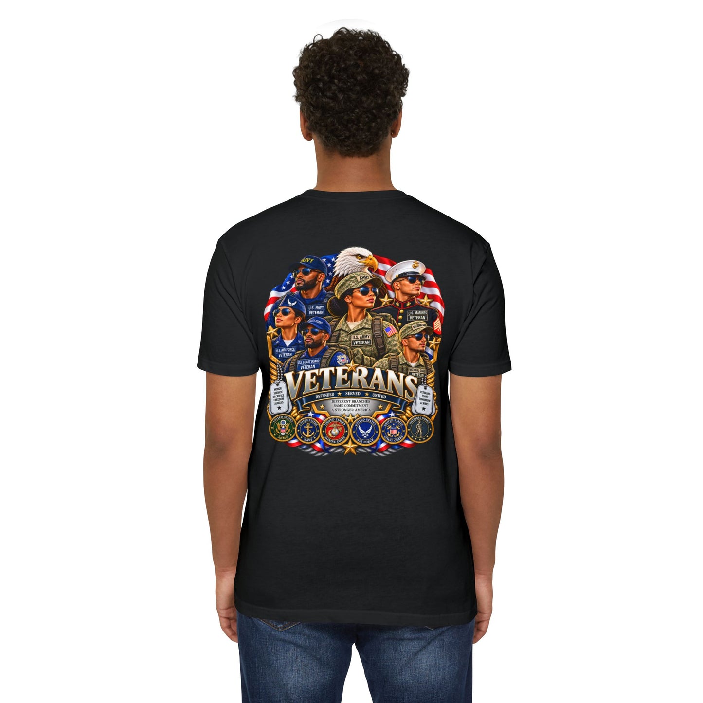 Veterans Tribute T-Shirt – Patriotic Military Emblems & Eagle Design