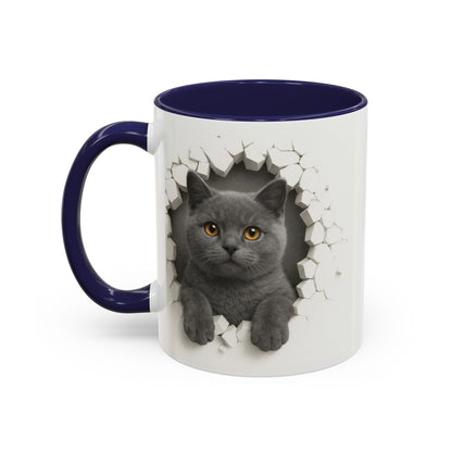 Peekaboo Grey Cat Accent Coffee Mug – Cute 11/15oz Cat Lover Gift