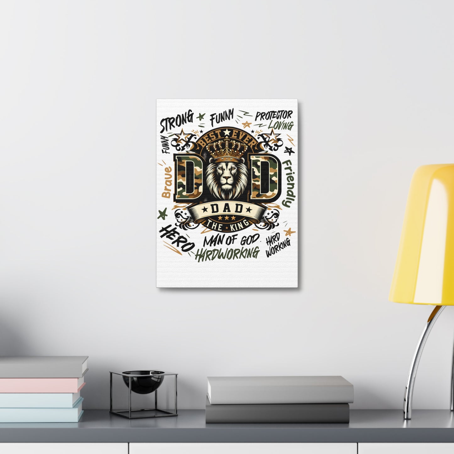 Dad The King Stretched Canvas Wall Art — 'Best Ever Dad' Lion Crown Father’s Day Gift