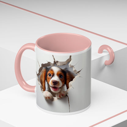 Puppy Peek 11/15oz Accent Coffee Mug — Cute Dog Breaking Through Design