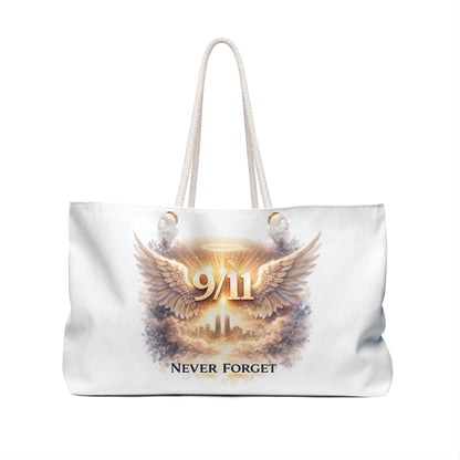 9/11 Never Forget Weekender Bag — Memorial Travel Tote with Angel Wings Skyline Design