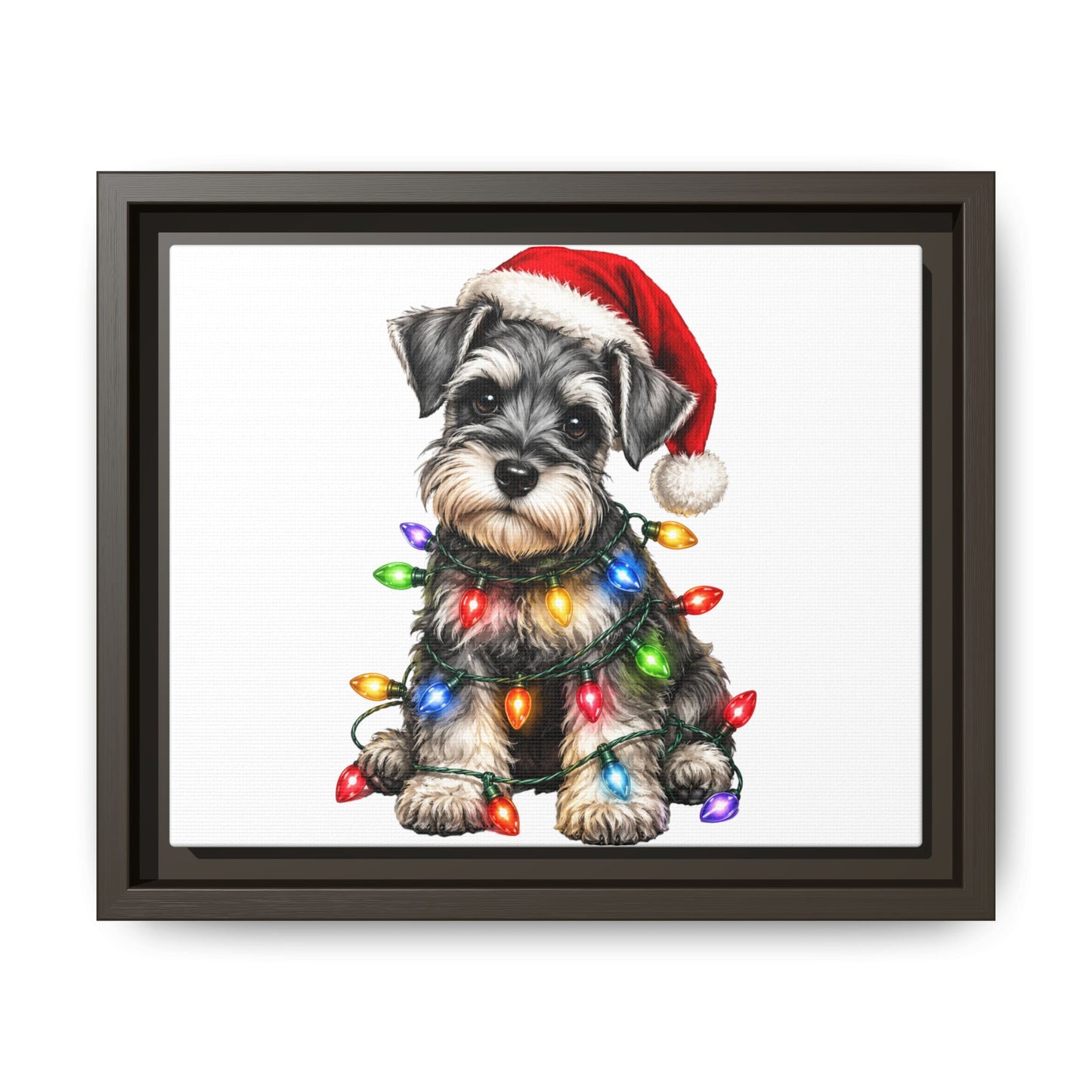 Holiday Schnauzer Canvas Print — Framed Matte Wall Art with Christmas Lights