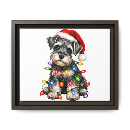 Holiday Schnauzer Canvas Print — Framed Matte Wall Art with Christmas Lights