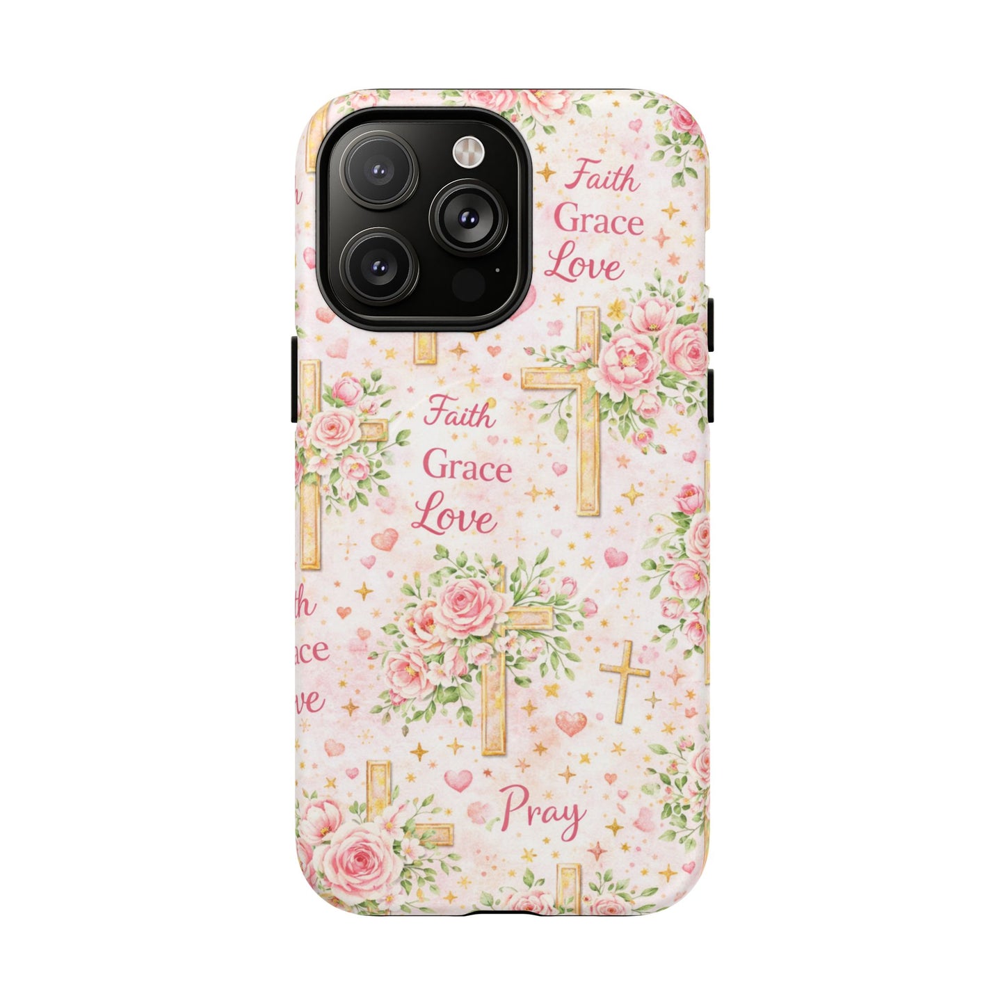 Faith Grace Love Tough Magnetic Phone Case — Floral Cross Protective Cover