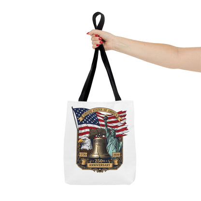 Patriotic 250th Anniversary Tote Bag — USA Flag, Liberty Bell & Eagle Design
