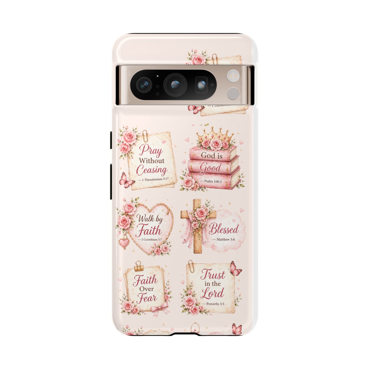 Christian Floral Phone Case — "Pray Without Ceasing" Faith Cross Design
