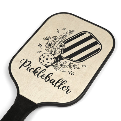 Pickleball Paddles Set - "Pickleballer" Floral Design Kit with 2 Paddles & Balls