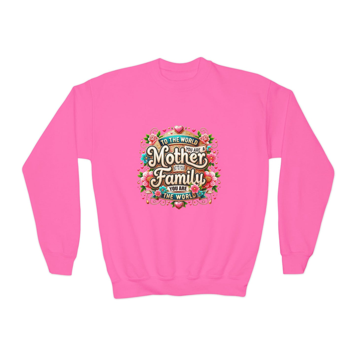 Youth Sweatshirt - "Mother & Family" Floral Quote Crewneck