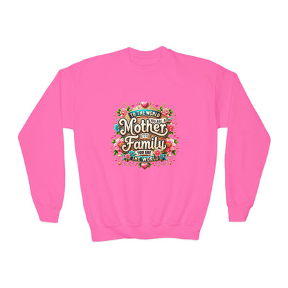 Youth Sweatshirt - "Mother & Family" Floral Quote Crewneck