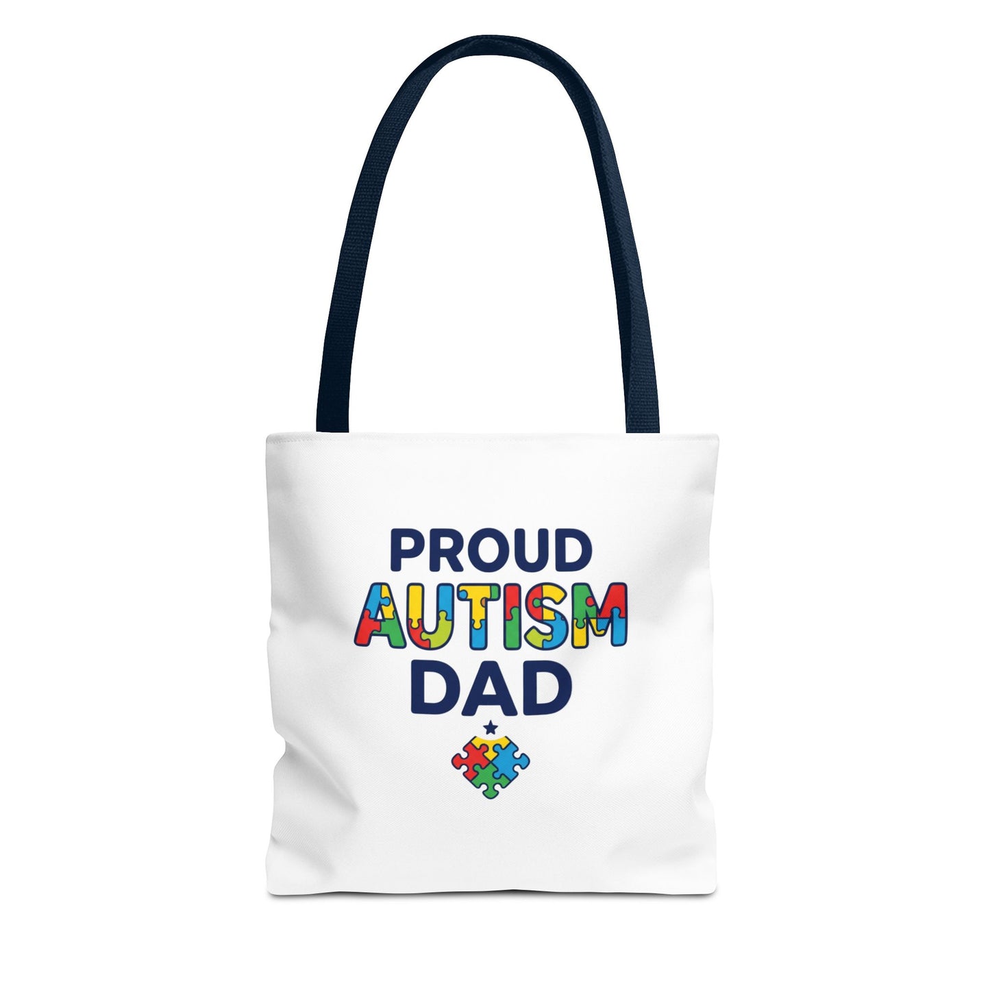 Proud Autism Dad Tote Bag — Colorful Puzzle-Heart Support Gift