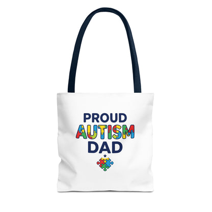 Proud Autism Dad Tote Bag — Colorful Puzzle-Heart Support Gift