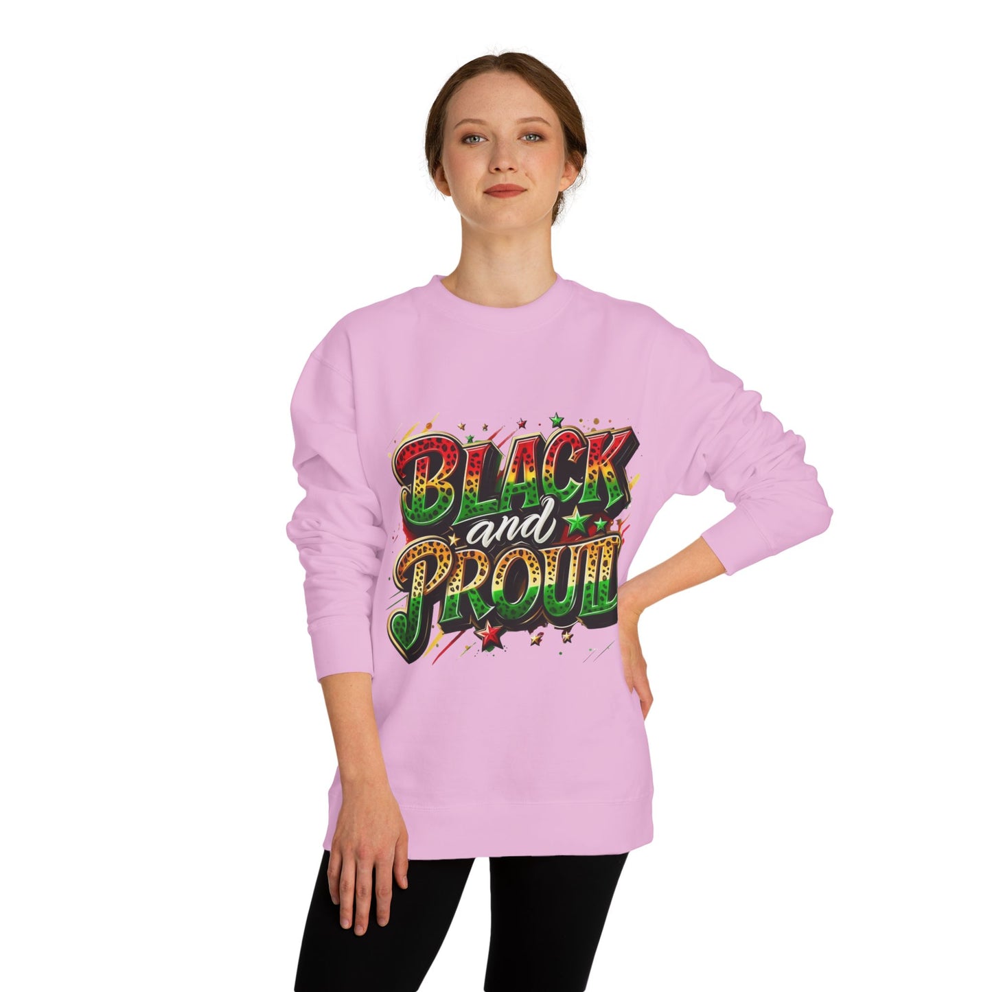 Black and Proud Crewneck Sweatshirt — Afrocentric Pride Graphic