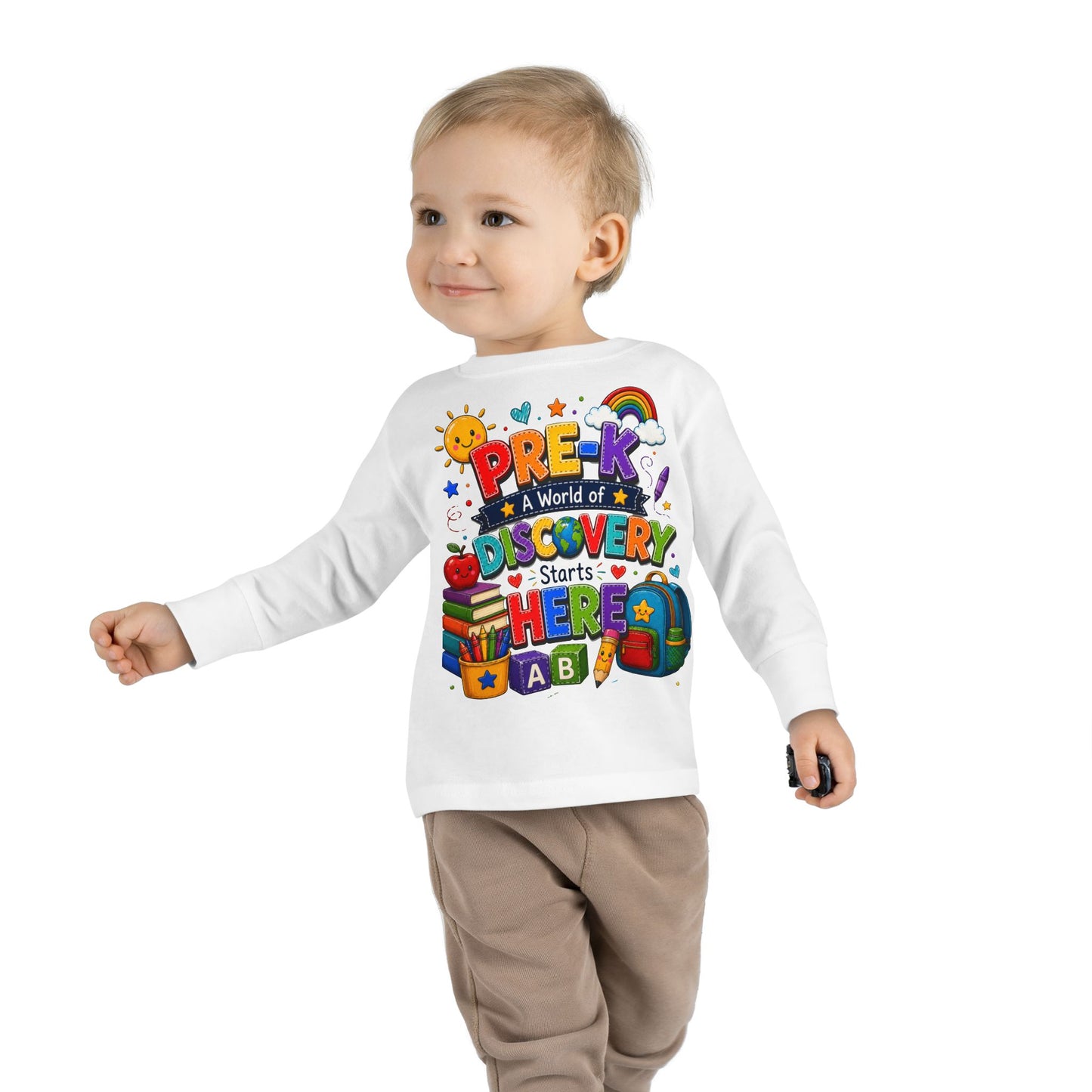 Pre-K Discovery Toddler Long Sleeve Tee – “A World of Discovery Starts Here”