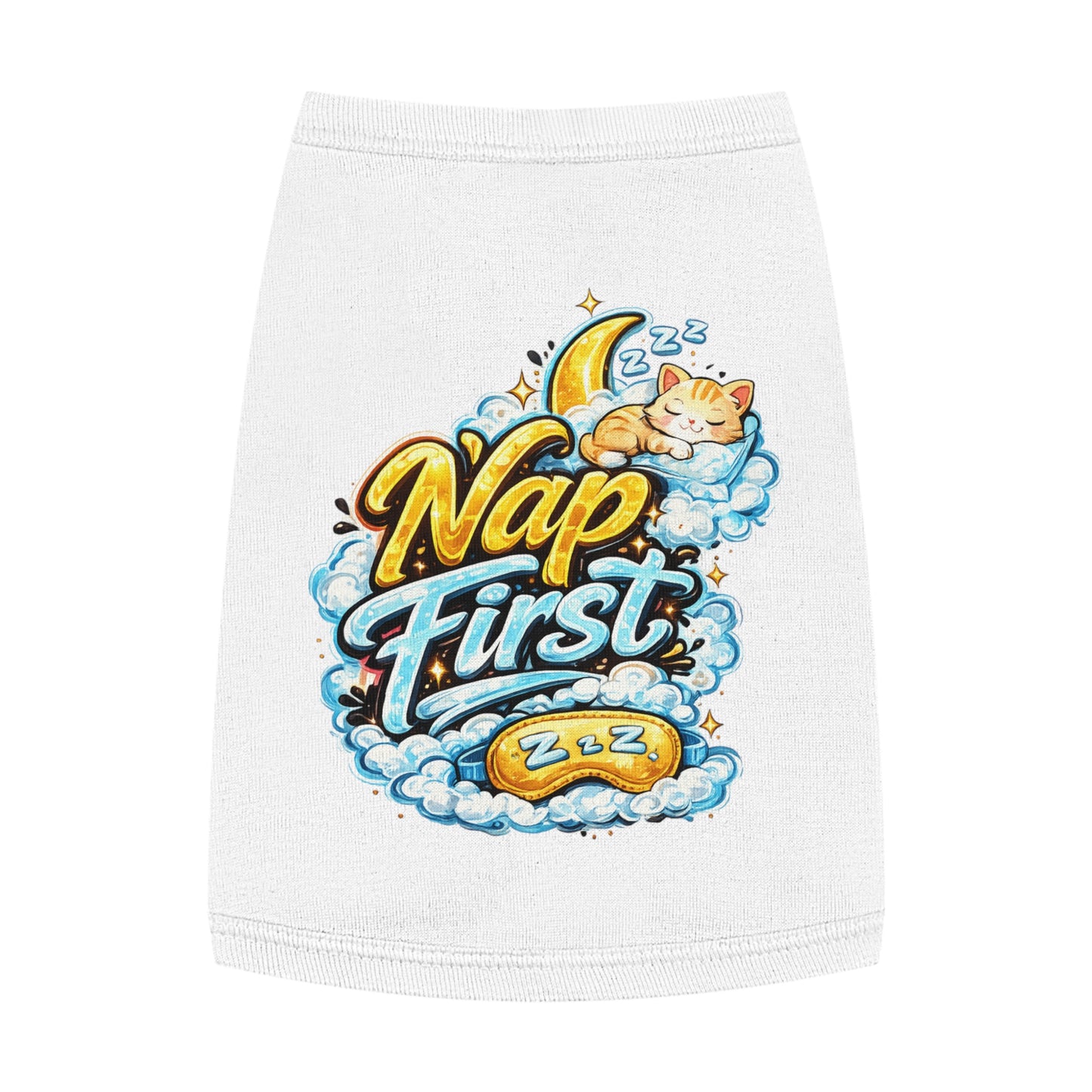 Nap First Pet Tank Top — Cute Sleeping Cat Graphic for Small Dogs & Cats