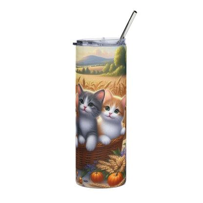 20oz Stainless Tumbler — Cute Kittens in Basket Scenic Farmhouse Design