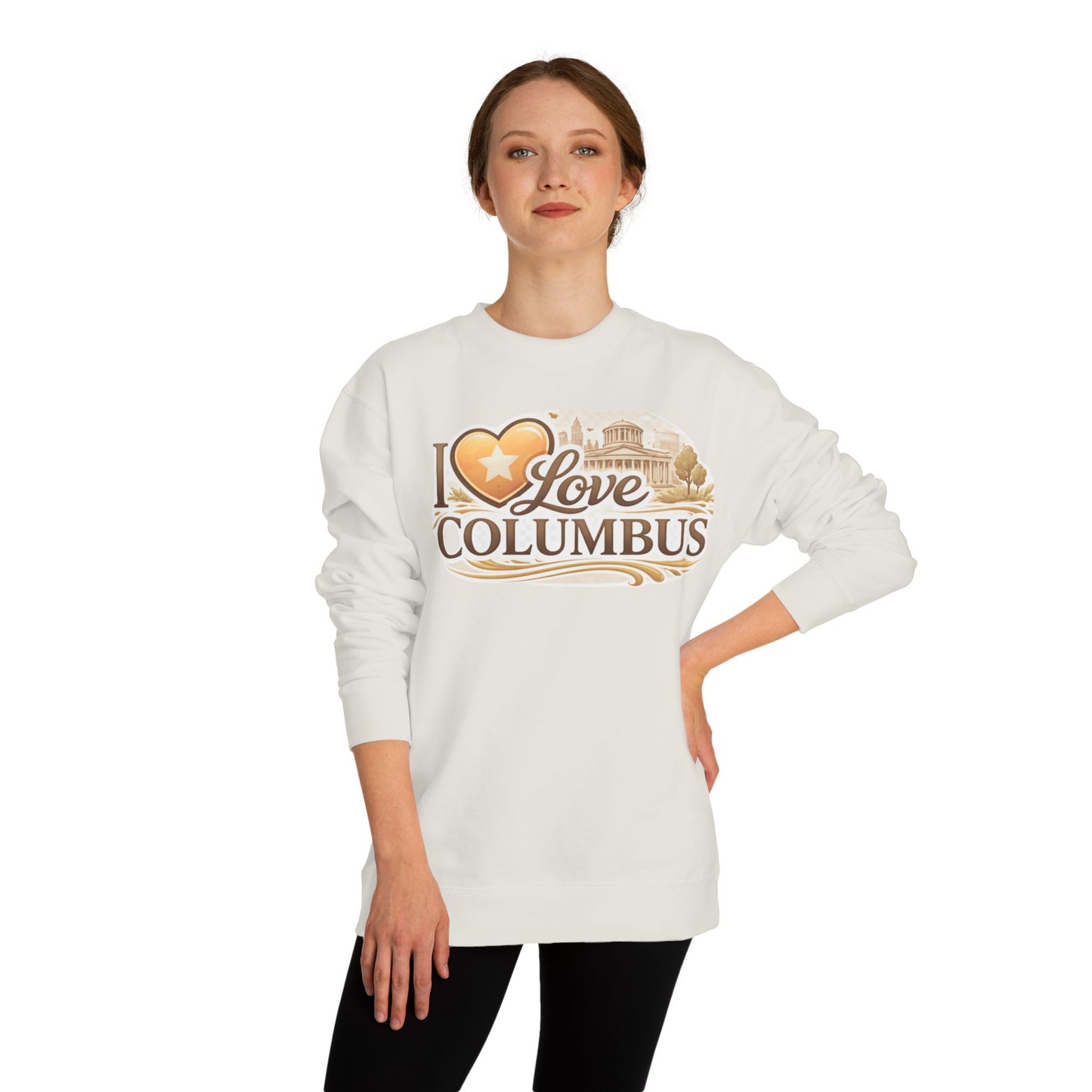 I Love Columbus Crewneck Sweatshirt — City Skyline Heart Design