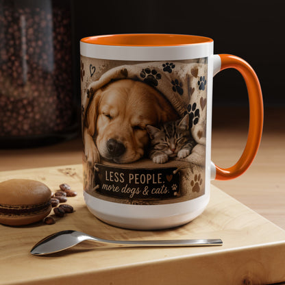 Dog & Cat Coffee Mug - "Less People, More Dogs & Cats" Accent Ceramic Mug
