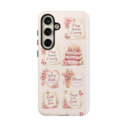 Christian Floral Phone Case — "Pray Without Ceasing" Faith Cross Design