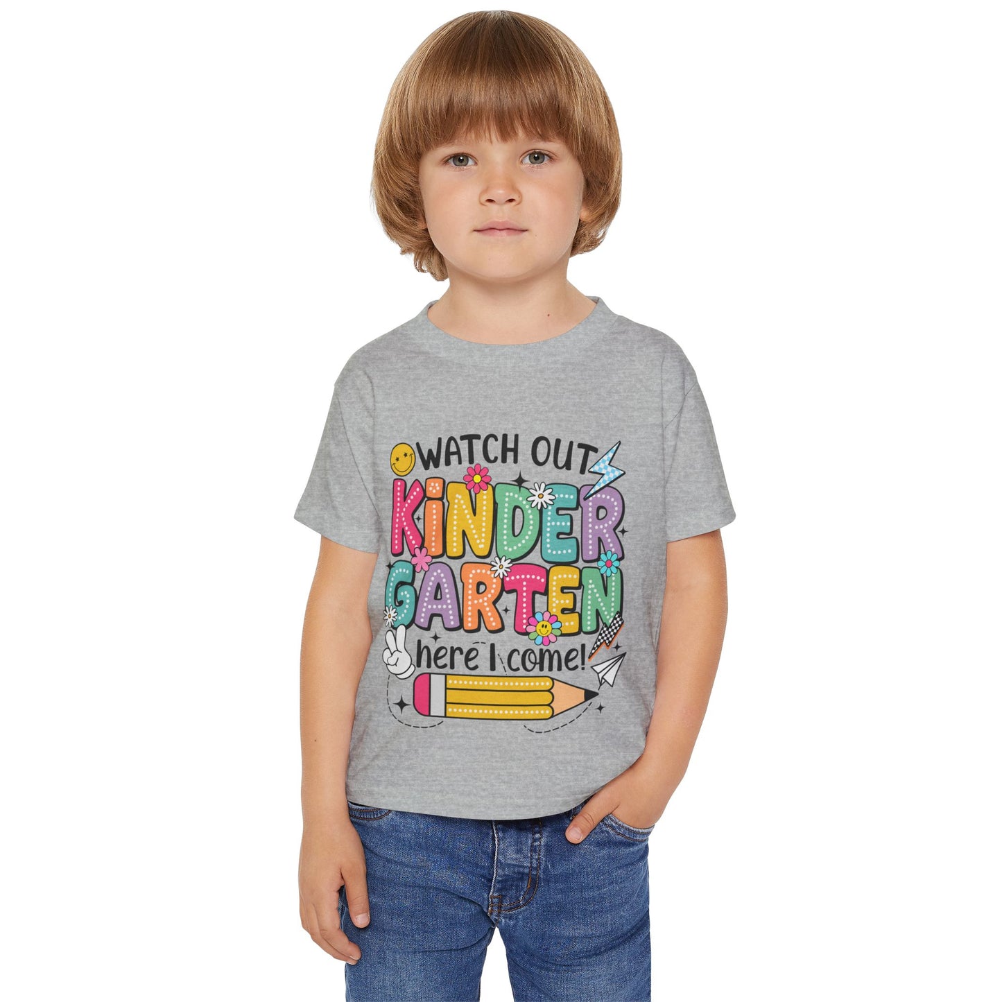 Toddler T-Shirt — "Watch Out Kindergarten Here I Come!" Back-to-School Graphic