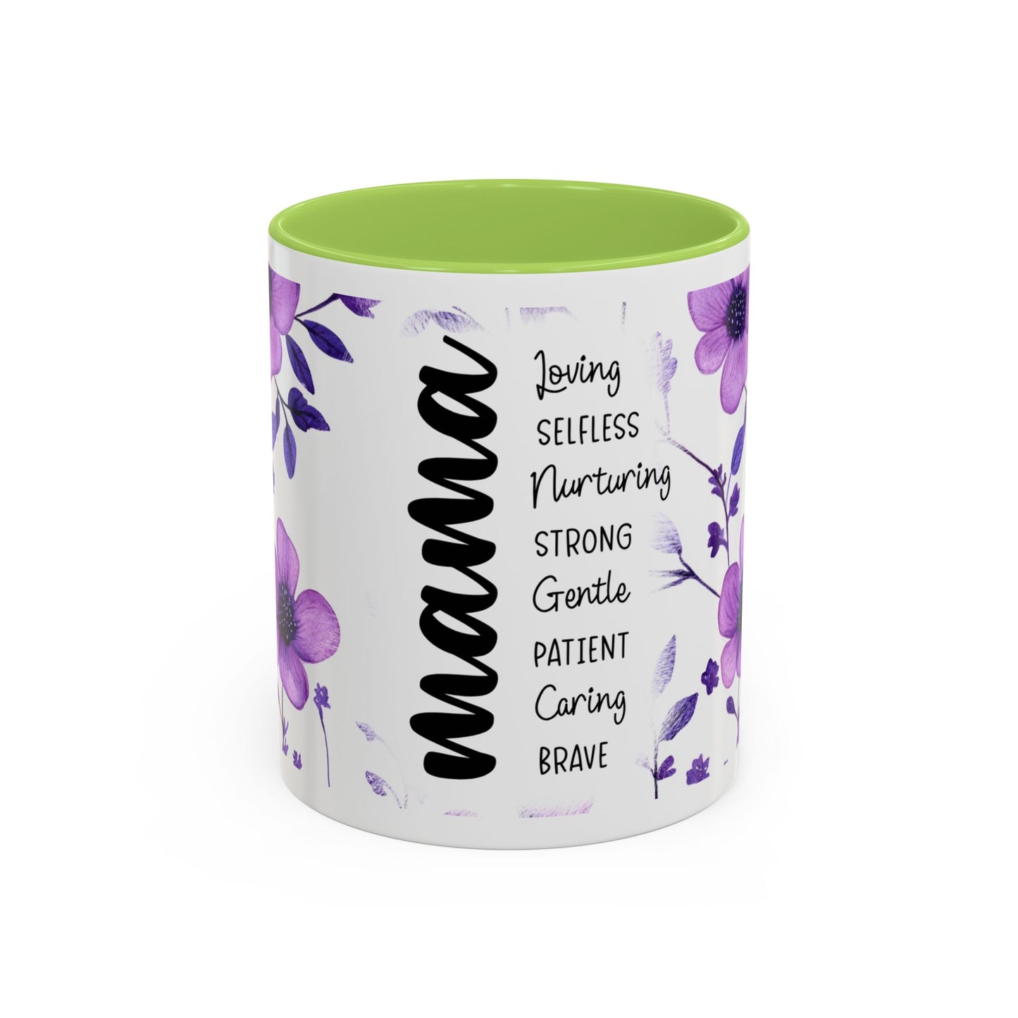 Mama Floral Coffee Mug — "Mama" Traits Listing (Loving, Selfless, Nurturing) — 11/15oz