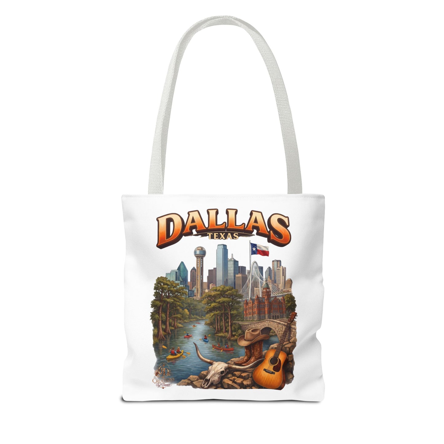Dallas Texas Scenic Tote Bag – City Skyline & Guitar Souvenir Tote
