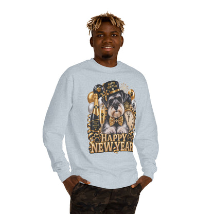 Happy New Year Dog Sweatshirt — Festive Paw Print NYE Crewneck