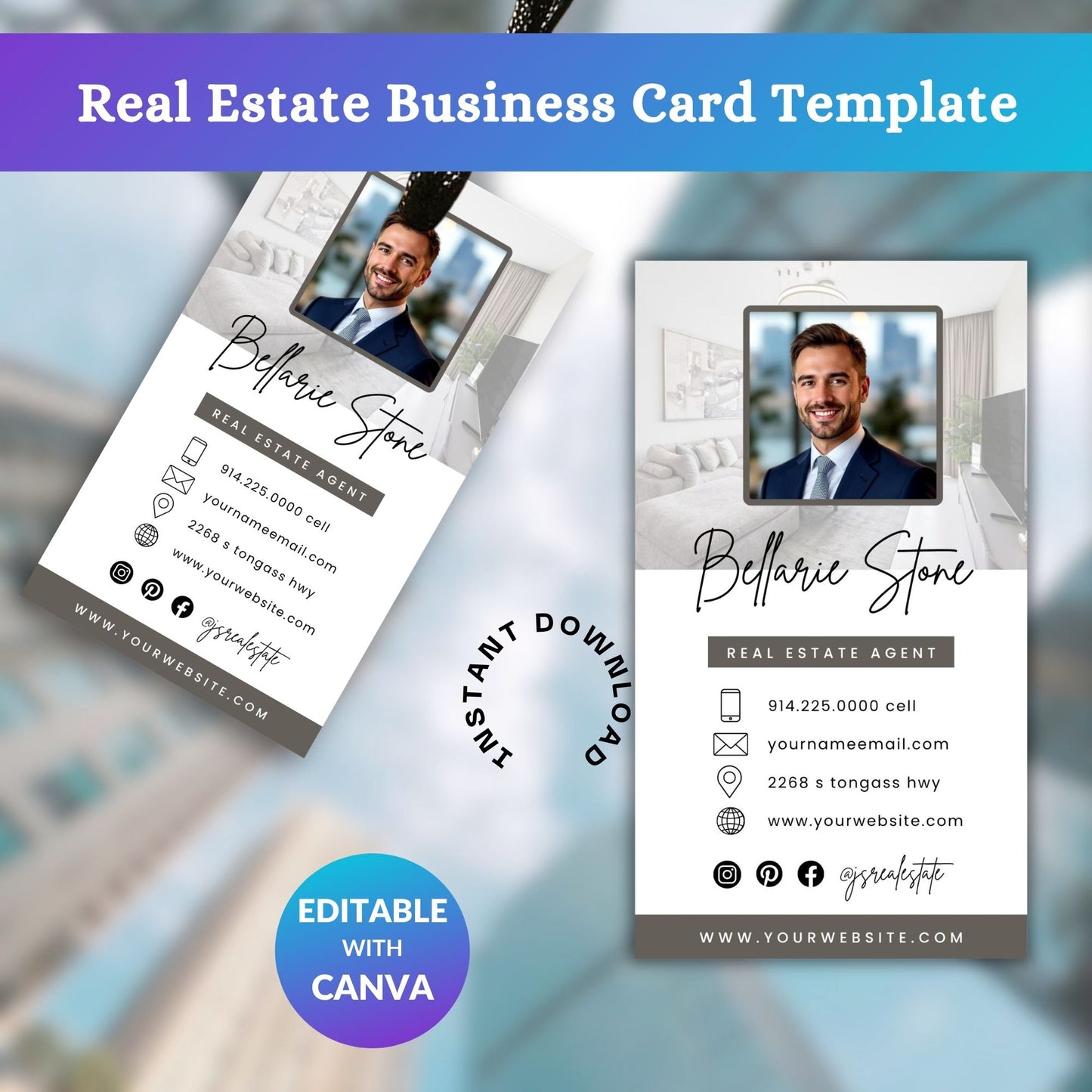 business card, real estate, realtor card, agent card, business template, canva template, professional card, contact card, modern card, editable card, card design, branding card, instant download