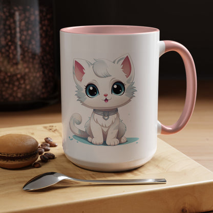 Cute White Kitten Accent Coffee Mug – Adorable Cat Cute Cat Lover Gift